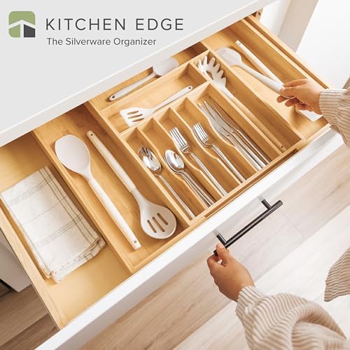 KitchenEdge Bamboo Silverware Drawer Organizer, 14-25 in