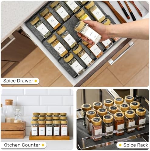 AOZITA 14 Pcs Spice Jars with Bamboo Lids - 4oz Square Spice Bottles