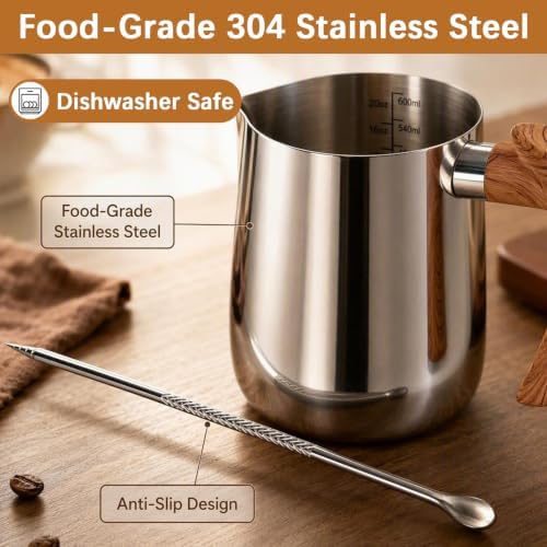 2 Pcs Stainless Steel Milk Frothing Pitcher - 20oz (600ml), Espresso