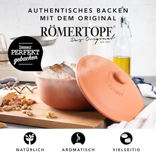 Romertopf Round Bread Baking Pot, 23.0 cm, 2 L, Orange, Glazed Ceramic