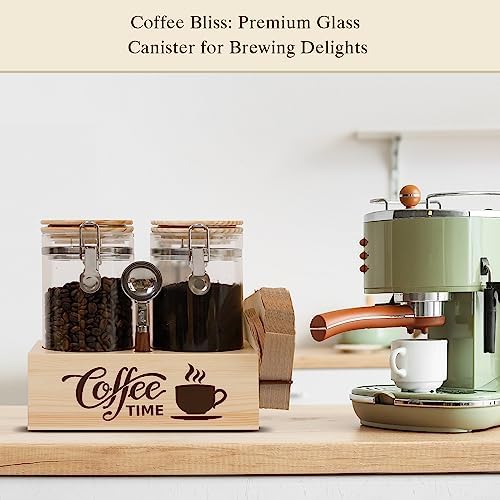 Glass Coffee Canister Set with Shelf & Spoon 2 Piece Coffee Containers