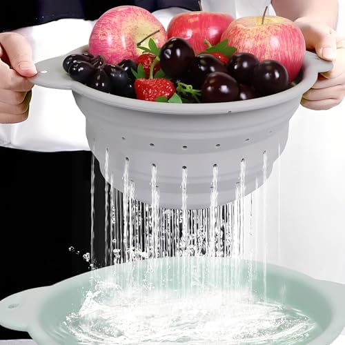 Collapsible Silicone Colander Basin Set, Thickened Strainer bowl, for