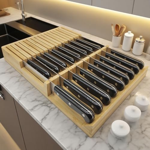 Bamboo In-Drawer Knife Block, 17 Slots