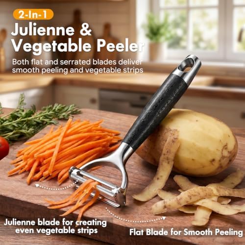 2-in-1 Julienne & Vegetable Peeler, Dual Blade for Zucchini, Potato