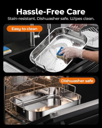 Stainless Steel Turkey Roasting Pan with rack, Up to 24 lb turkey