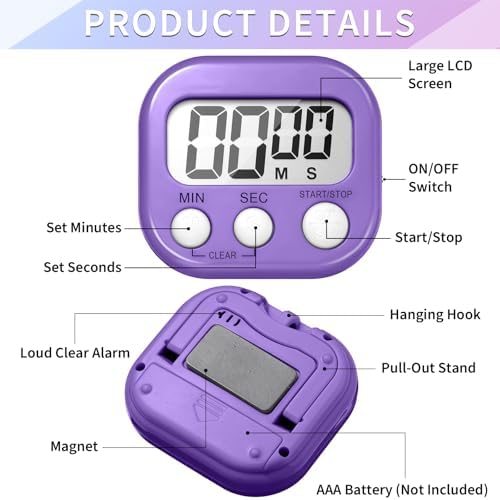 Macarrie 48 Pcs Digital Kitchen Timer Bulk Small Magnetic Backing