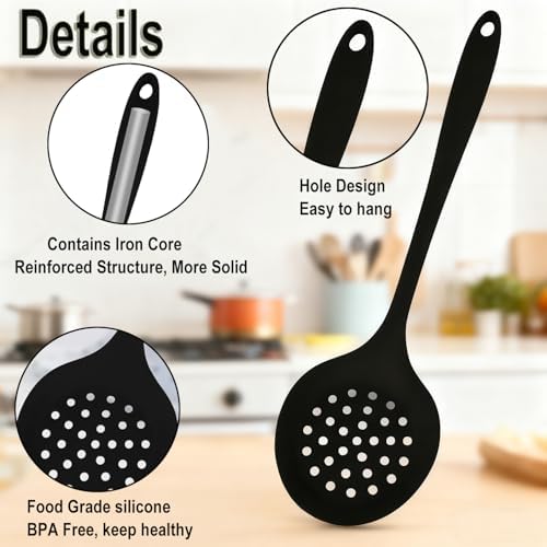 Silicone Slotted Cooking Spoons Cooking Ladle,Strainer Spoon,Skimmer