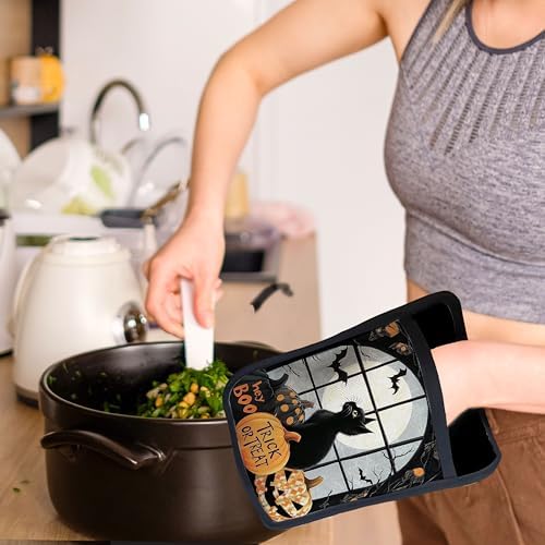 Black Cat Pumpkin Halloween Pot Holders, Set of 2