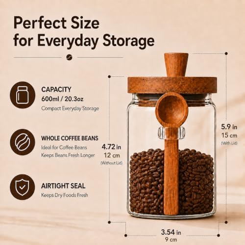 ANSQU Set of 2 Glass Coffee Canisters, 20.3 oz Jars with Spoons