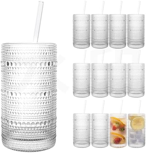 Dingerjar Upgraded Large Capacity 16 oz/480 ml Hobnail Glasses