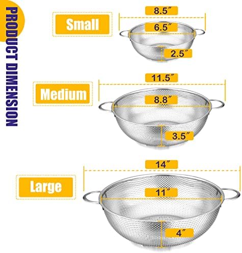 E-far Stainless Steel Colander Set of 3 (1-3-5Quart), Micro-Perforated