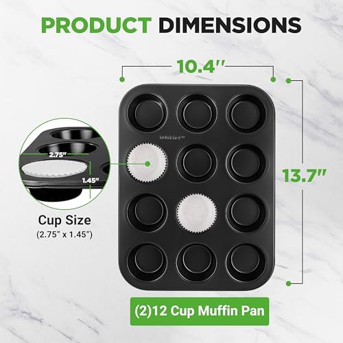 NutriChef Muffin Pans for Baking 2-Pack | Nonstick 12 Mold Cupcake