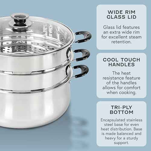 Concord 30 CM Stainless Steel 3 Tier Steamer Pot Steaming Cookware - Triply Bottom