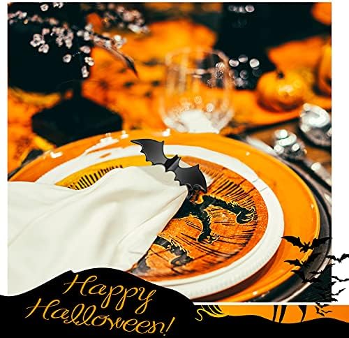 CHENGU 12 Pcs Halloween Bat Napkin Rings, Black Metal Alloy Napkin