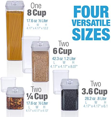 Set of 7 Airtight Food Storage Containers - Pantry Organizer Bins, BPA Free Plastic Containers plus Dry Erase Marker and Labels, Black