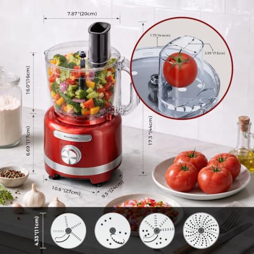 Homtone 16 Cup 9-in-1 Food Processor, Red