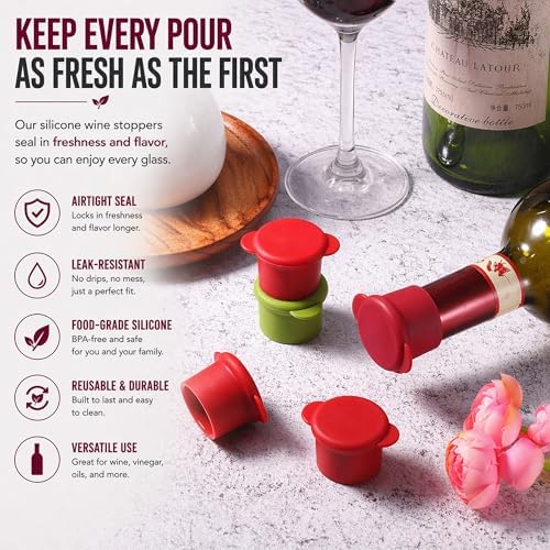Wine Bottle Caps - Silicone Bottle Covers - Air-Tight Vacuum Seal