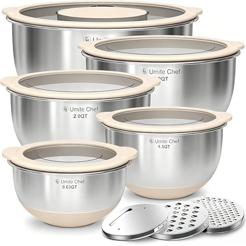 Mixing Bowles Set with Lids Set - Warp-Proof TPR-AS Lids, Stainless