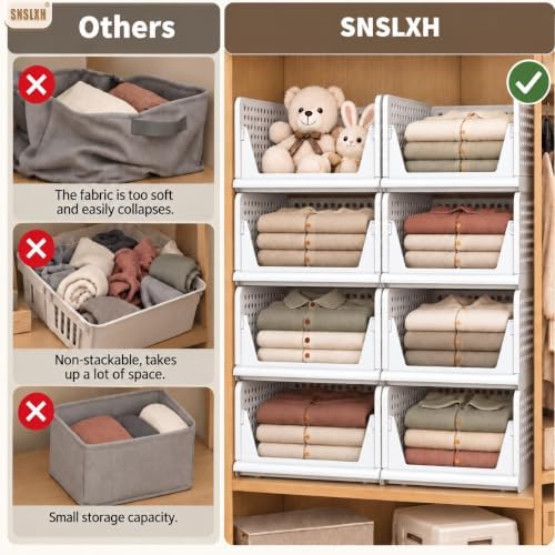 SNSLXH Closet Organizers and Storage, 5 Pack Stackable Closet Bins