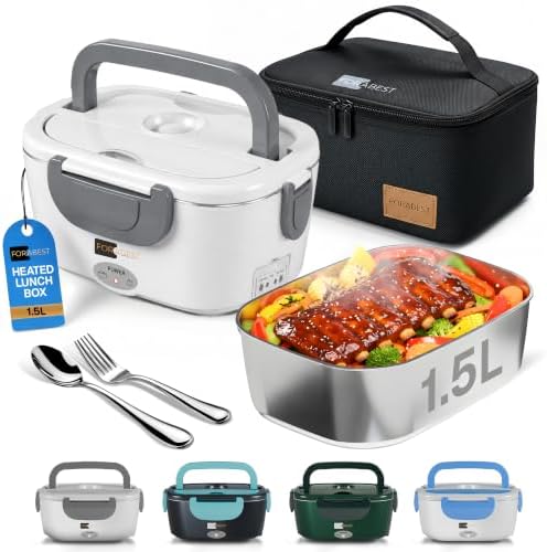 FORABEST 1.5L Heated Electric Lunch Box, White Gray