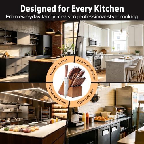 PAUDIN 16-Piece Kitchen Knife Set with Block