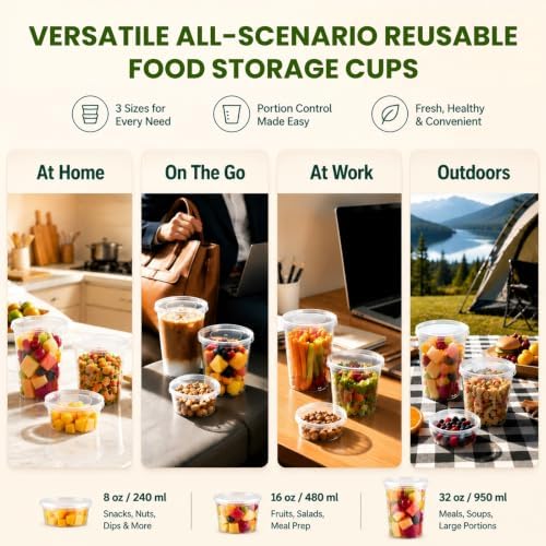 8oz Plastic Deli Containers with Lids BPA Free Food Storage Containers