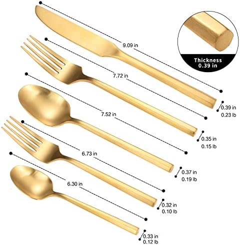 Matte Silverware Set Gold Flatware Set with Hexagon Handle 20 Pieces