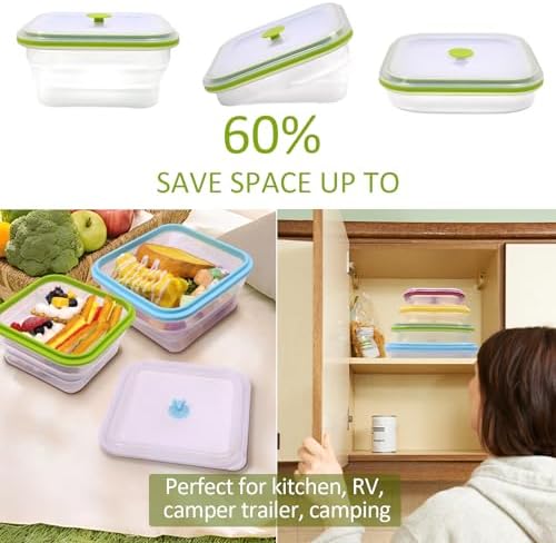 Set of 4 Collapsible Full Silicone Food Storage Containers with Lids