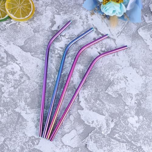 8pcs Rainbow Stainless Steel Drinking Straws, Bent Straight