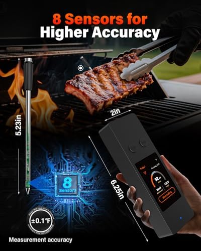 AWLKIM Wireless Meat Thermometer with Touchscreen Base, 2 Probes