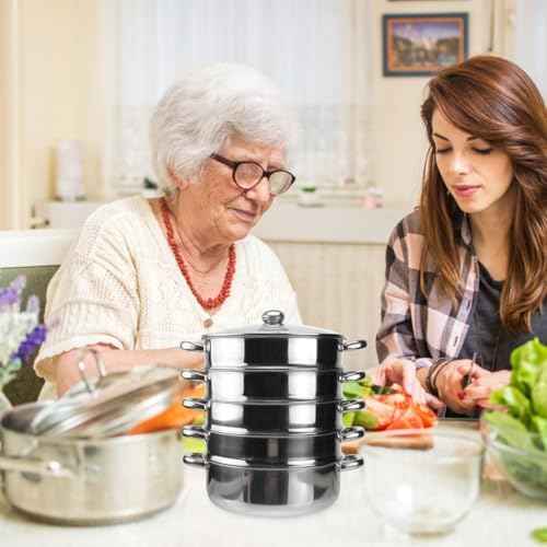 Hemoton 14.7 Inch Stainless Steel Steamer Pot 5-Tier Multifunctional Stockpot for Cooking Dumplings Vegetables Soup Practical Home Steamer with Lid