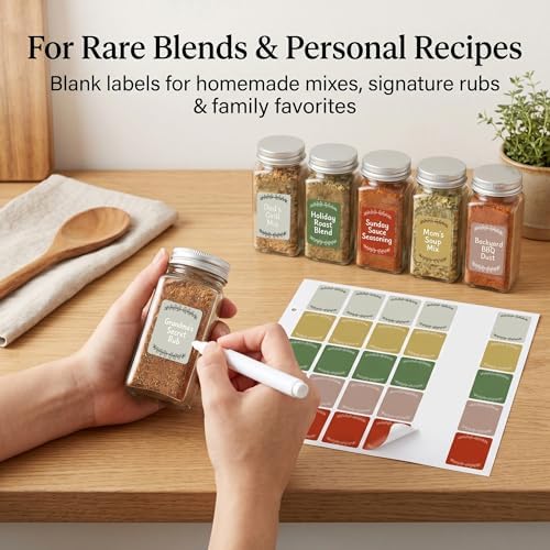 630 Spice Labels Book with A-Z Index, Color Coded Rectangle Pantry