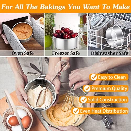 P&P CHEF 4 Inch Cake Pan, Stainless Steel Round Cake Pans, Silver &