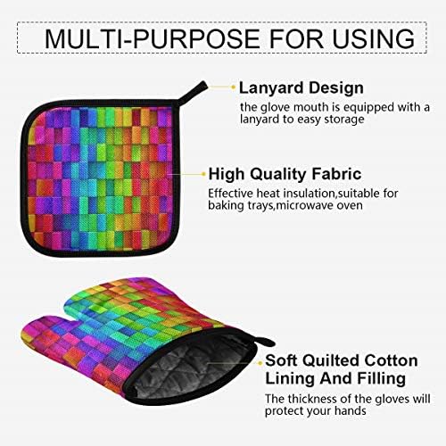 QMXO Abstract Rainbow Blocks Geometric Oven Mitts Quilted Cotton