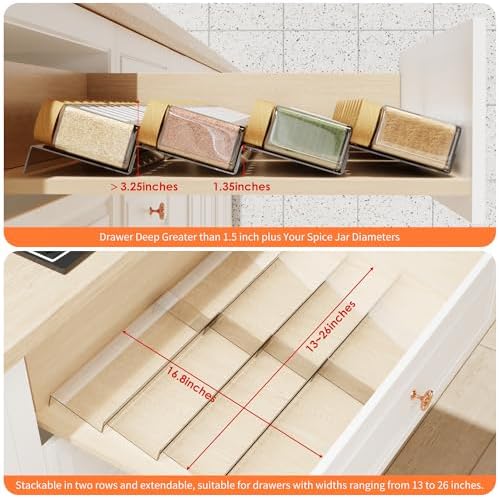 Jadehom Spice Drawer Organizer, 4 Tier Clear Acrylic Expandable From