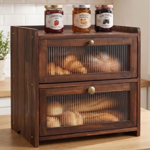 Wooden Bread Box with Acrylic Window for Kitchen Countertop