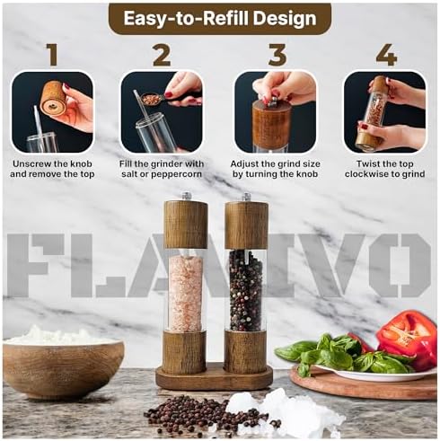Wooden Salt and Pepper Grinder Set, 8-Inch