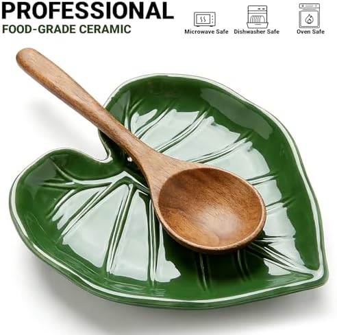Green Ceramic Spoon Rest for Stove Top and Kitchen Counter