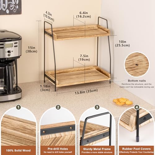 ANBOXIT Countertop Coffee Station Organizer, 2-Tier Wooden Shelf