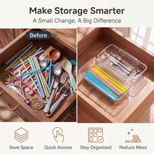 2 Pack Expandable Straw Organizer Drawer for Cabinet, Adjustable Straw