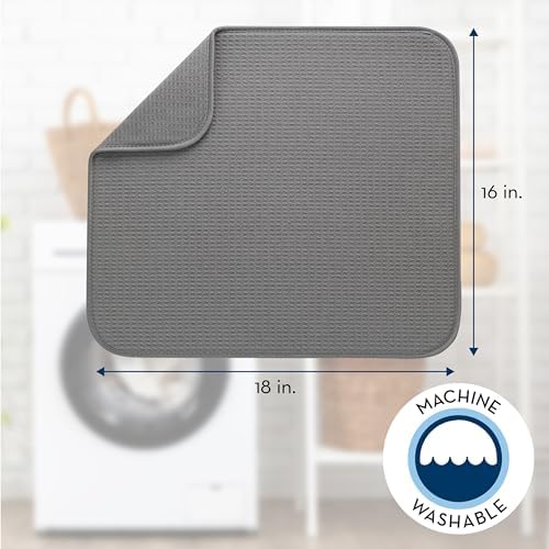 S&T INC. Dish Drying Mat, 2 Pack, 16" x 18", Large, Grey and Grey