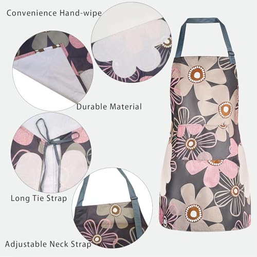 DILLMAN 2 Pack Floral Aprons with Pocket Blooming Womens Waterproof