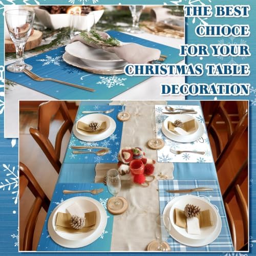 Set of 6 Blue Christmas Placemats 17x12'' Snowman Plastic Place Mats