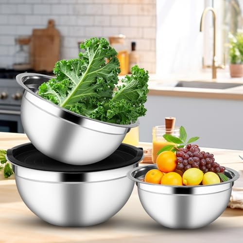 Set of 3 Mixing Bowls with Airtight Lids, Black