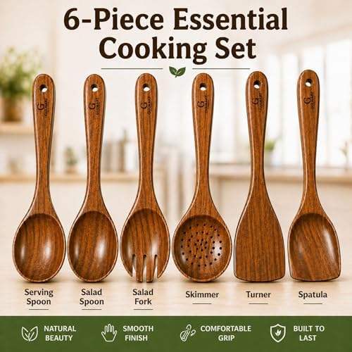 6-Piece Teak Wood Cooking Utensil Set