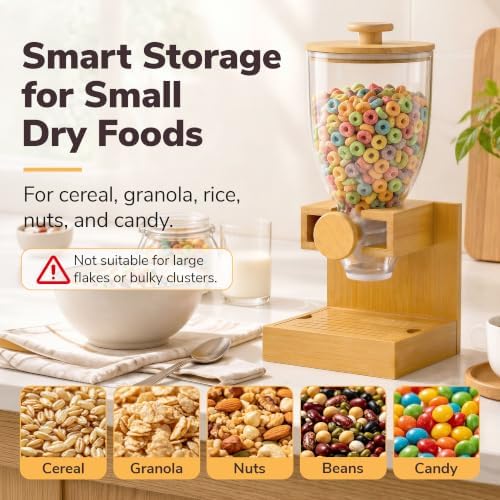 Bamboo Cereal Dispenser Countertop, 2L Airtight Single Pack