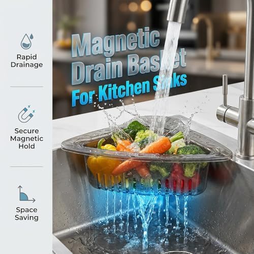 Magnetic Corner Sink Strainer Basket, 2026 New Upgraded Corner Sink
