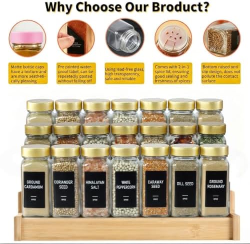 24 Spice Jars with Labels, 4oz Seasoning Jars for Cabinets, Drawers