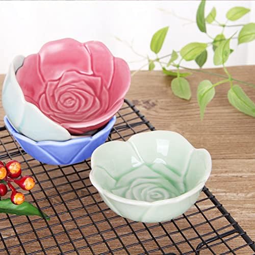 VanEnjoy 4 pcs Colorful Glaze Flower Pattern Ceramic Soy Sauce Dipping