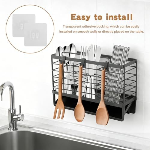 Utensil Holder, Kitchen Utensil Drying Rack, 3-Compartment Sink Caddy